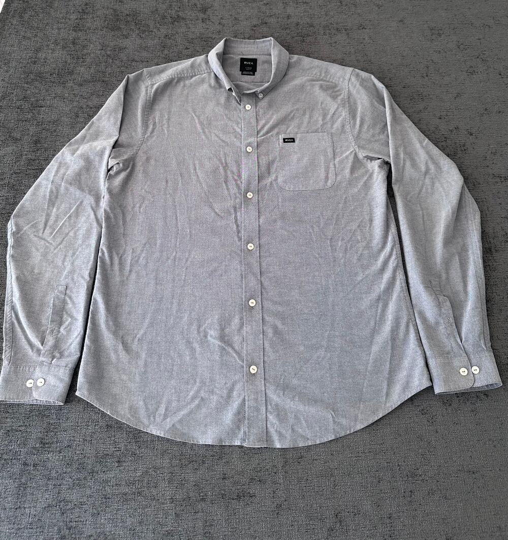 RVCA Mens Large L That'll Do Stretch Long Sleeve Button Up Shirt Gray Slim Fit
